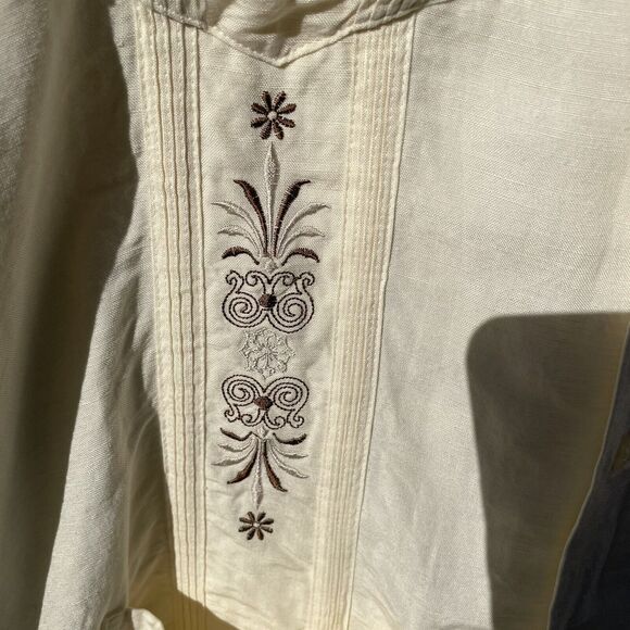 Cubavera Ivory Linen Rayon Brown Embroidery Floral Pattern Decor Size M - Picture 6 of 11